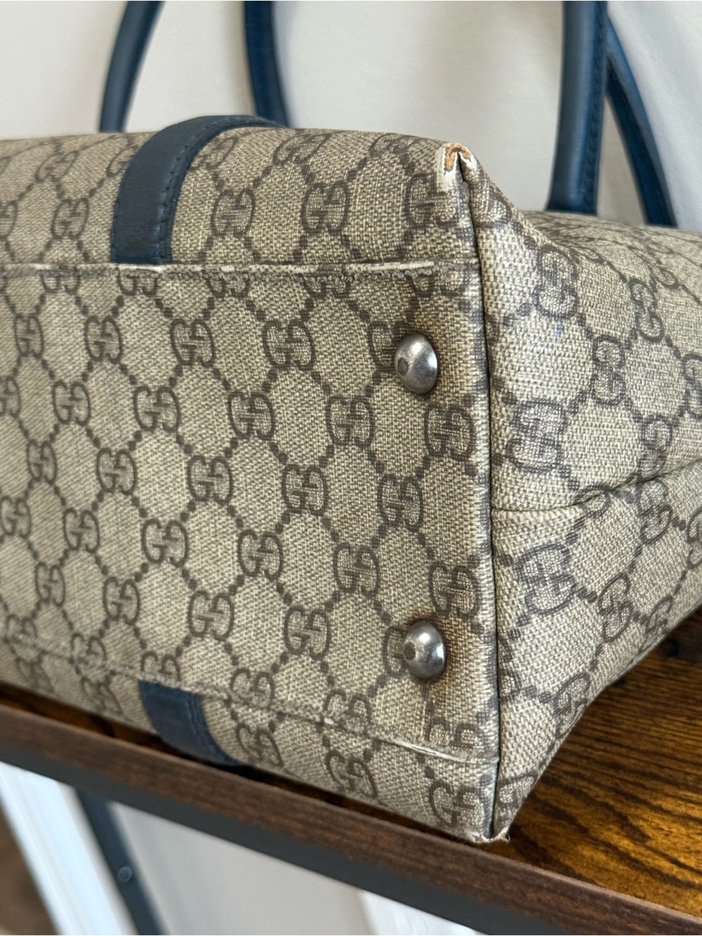 Vintage Gucci GG Canvas Tote Bag Navy Leather Trim Style 114595 234990 - Picture 10 of 16